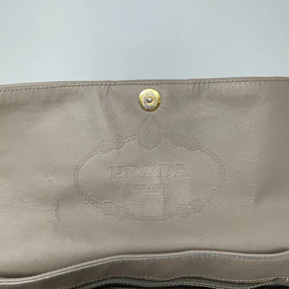 Prada Pattina Flap Satchel Saffiano Leather Medium Bag Purse Taupe - Picture 12 of 16